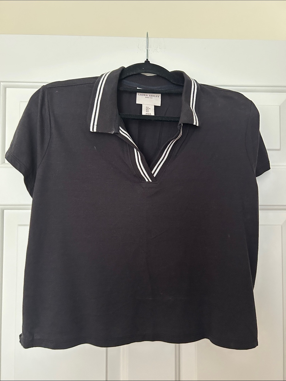 Laura Ashley Black Polo Top with White Trim